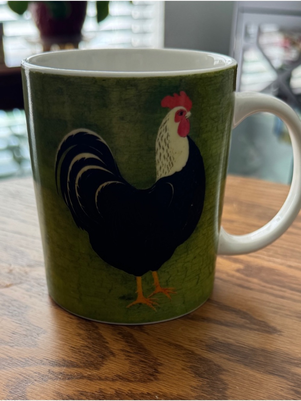 Gibson Green Rooster Ceramic Mug with Black Rooster Graphic